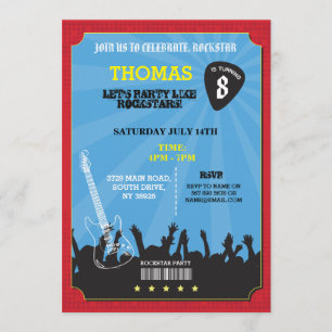 Rockstar Rock musik Gig Födelsedagsfest Inbjudan