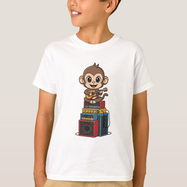 Rockstjärna Apa Gitarr Musiker Barn T Shirt (Framsida)