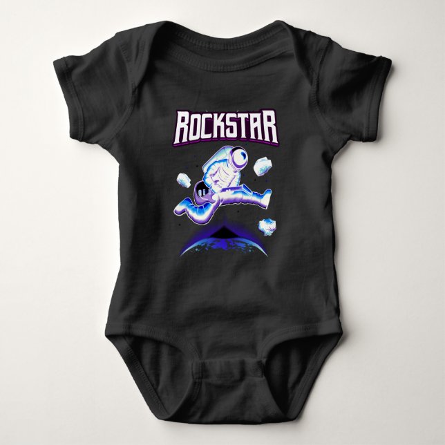 Rockstjärna-astronaut spelar gitarr i rymdbaby boo t shirt (Framsida)