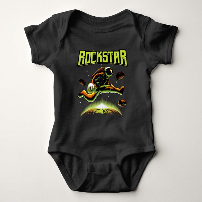 Rockstjärna astronaut spelar gitarr i rymden t shirt (Framsida)