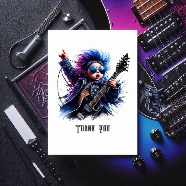 Rockstjärna Babyfödelsedag Tack Kort (Rock Star Baby Birthday Thank You Card)