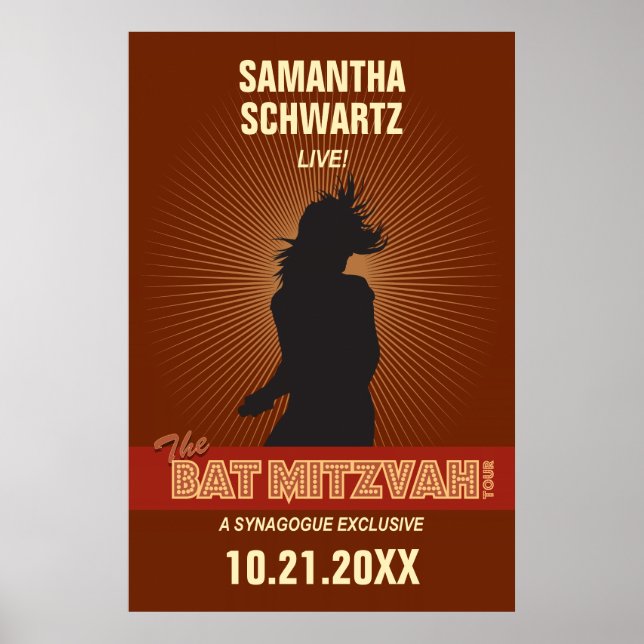 Rockstjärna Bat mitzvah Poster i Brown (Framsidan)