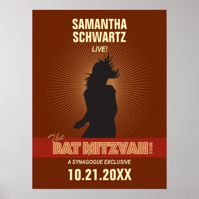 Rockstjärna Bat mitzvah Poster i Brown (Framsidan)