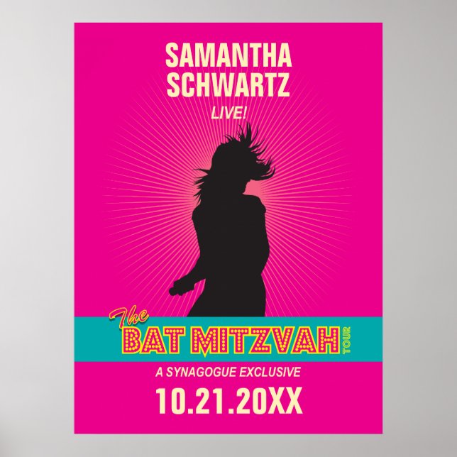 ROCKSTJÄRNA BAT MITZVAH POSTER i SHOCK ROSA (Framsidan)