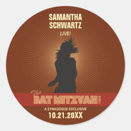 Rockstjärna Bat mitzvah Sticker i Brown Runt Klistermärke