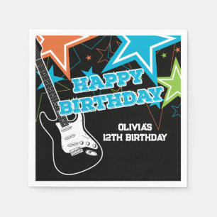 Rockstjärna Birthday Guitar Stars Blue Orange Pappersservett