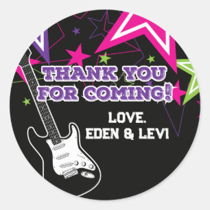 Rockstjärna Birthday Guitar Stars Rosa Lila Classi Runt Klistermärke