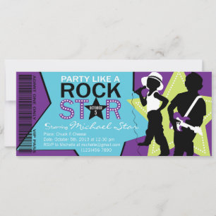 Rockstjärna Boy Band Birthday Lila Lime Inbjudningar