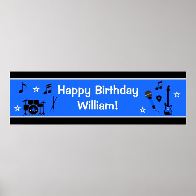 Rockstjärna Boy Birthday Banner 40x12 Poster (Framsidan)