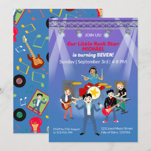 Rockstjärna Boys Band-Födelsedagsfest Inbjudningar