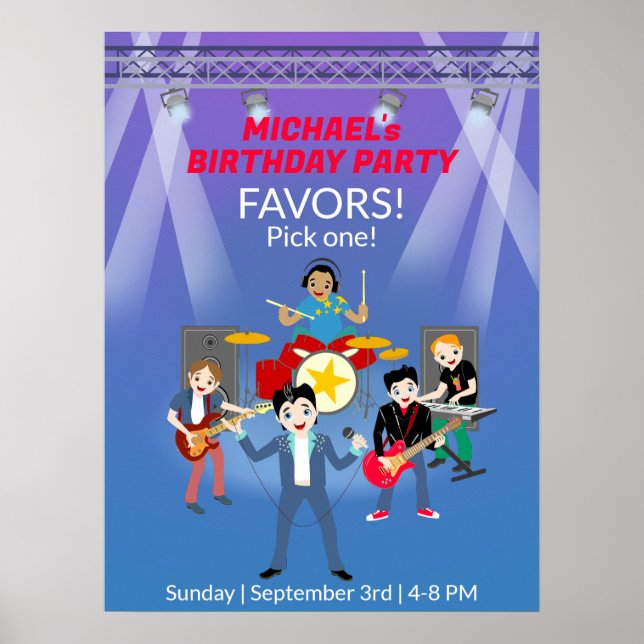 Rockstjärna Boys Band-Födelsedagsfest Poster (Framsidan)