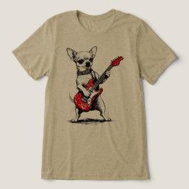 Rockstjärna Chihuahua Hund Spelar Röd Elgitarr T Shirt