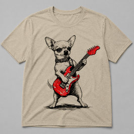 Rockstjärna Chihuahua Hund Spelar Röd Elgitarr T Shirt
