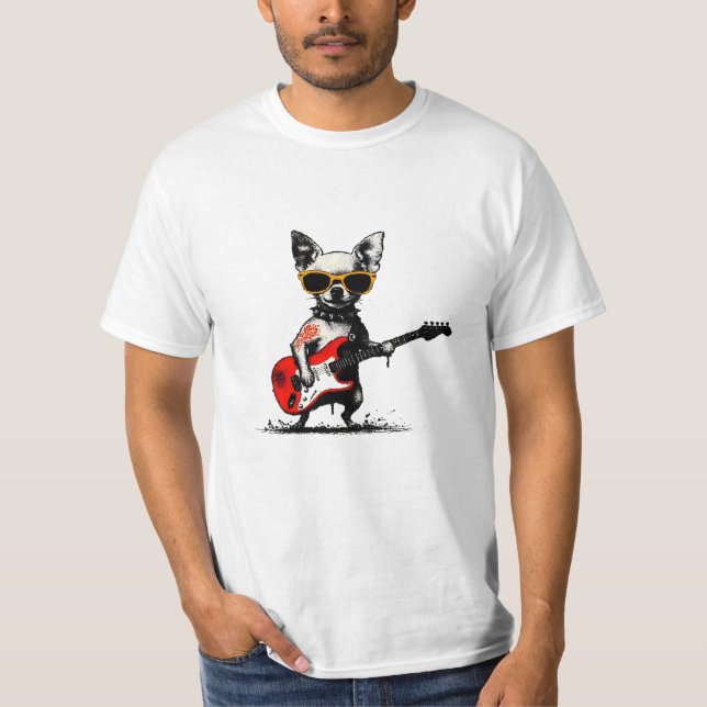 Rockstjärna Chihuahua T Shirt (Framsida)