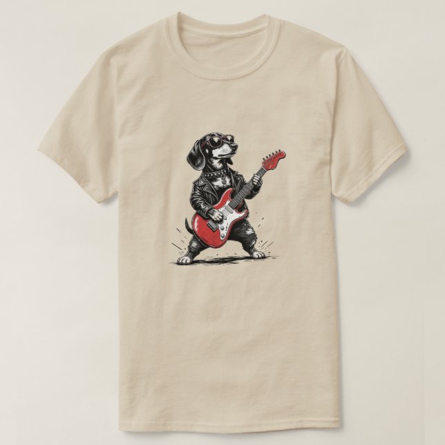 Rockstjärna Dachshund Elgitarr Konst T Shirt (Design framsida)