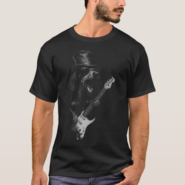 Rockstjärna Dachshund som spelar T Shirt (Framsida)