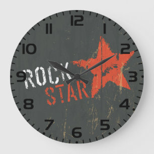 Rockstjärna Distressed Grunge Röd Stjärna Stor Klocka