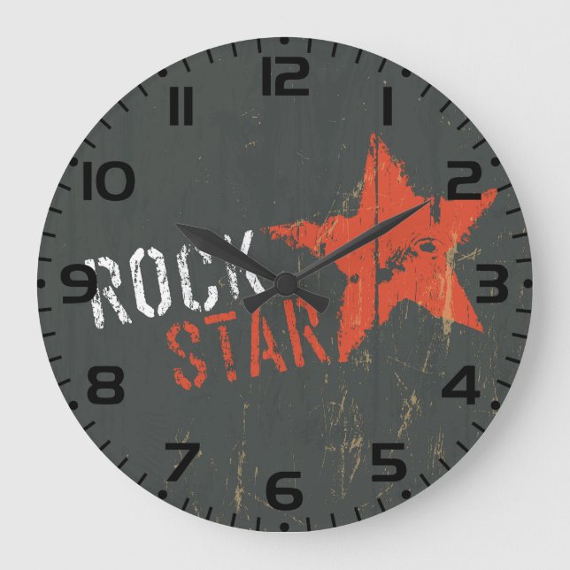 Rockstjärna Distressed Grunge Röd Stjärna Stor Klocka (Framsida)
