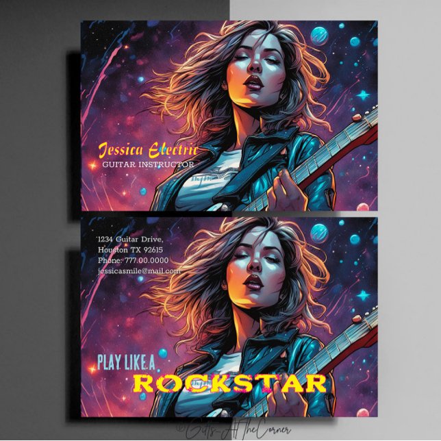 Rockstjärna Female Guitar Instruktör Visitkort (Skapare uppladdad)