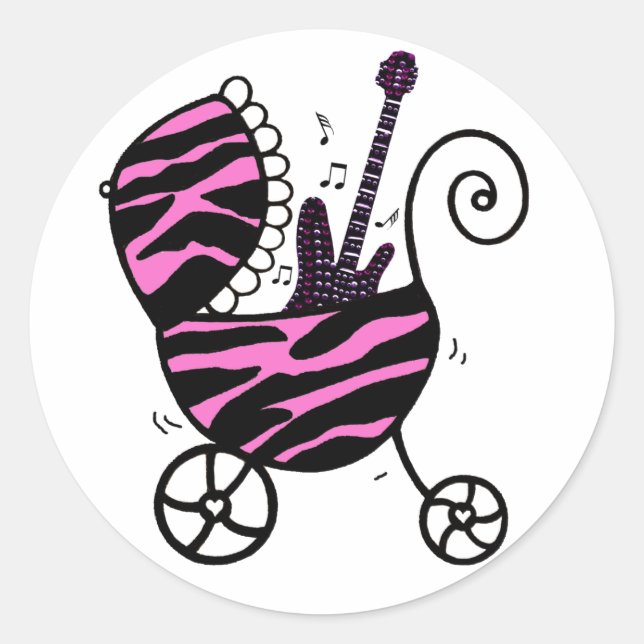 ROCKSTJÄRNA Flicka Stickers Runt Klistermärke (Framsida)