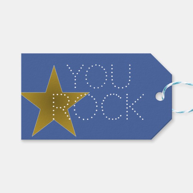 Rockstjärna Födelsedagsfest Gift Märkres Blue Guld Presentetikett (Framsidan (Horisontell))