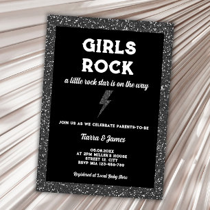 Rockstjärna Girl Baby Shower Black Rock and roll Inbjudningar
