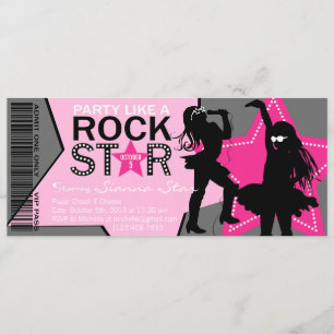 Rockstjärna Girl Band Birthday Rosa Grått Inbjudningar