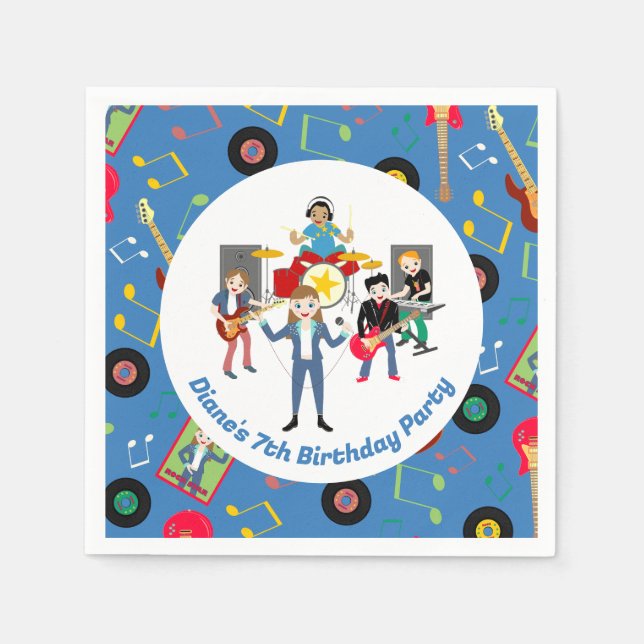 Rockstjärna Girl Band Födelsedagsfest Pappersservett (Framsidan)