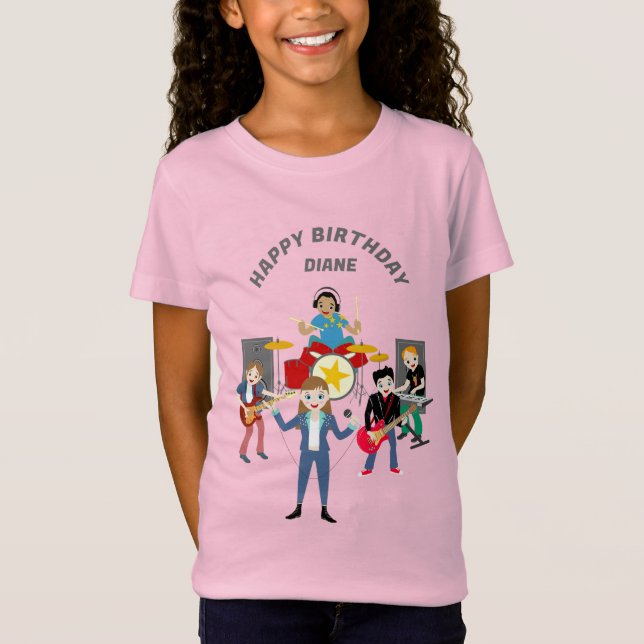 Rockstjärna Girl Band Födelsedagsfest T Shirt (Framsida)