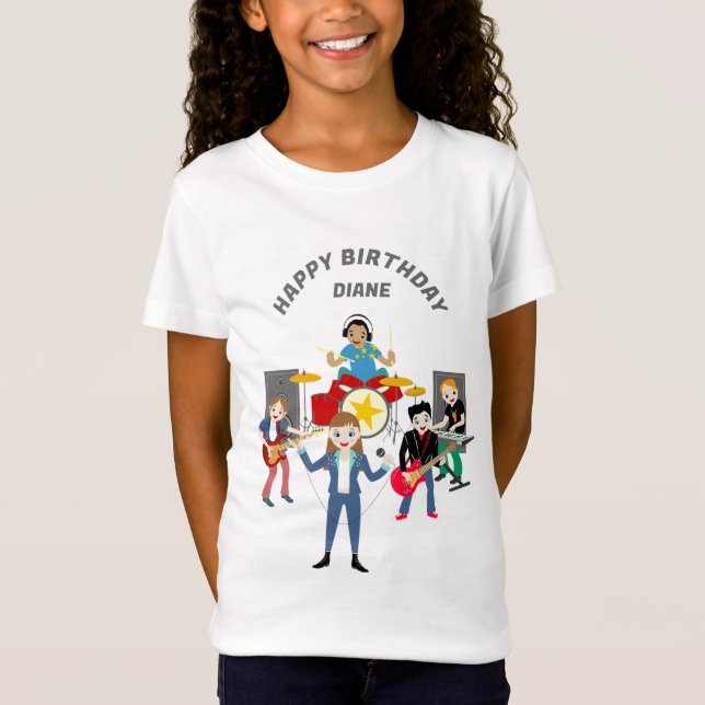 Rockstjärna Girl Band Födelsedagsfest T Shirt (Framsida)