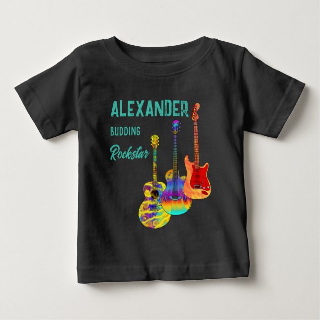 rockstjärna gitarrist färgglada gitarrer t shirt (Framsida)