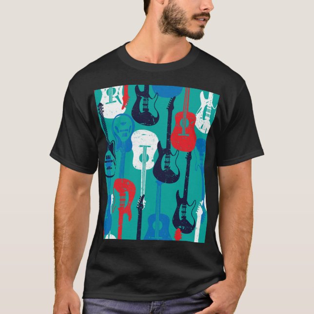 Rockstjärna: Grunge Guitar Mönster T Shirt (Framsida)