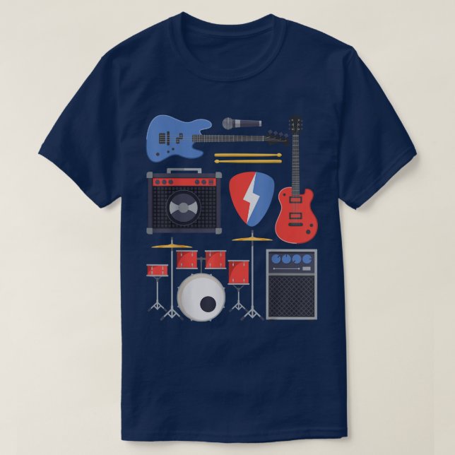 Rockstjärna Guitar & Band Instruments Sten & Roll  T Shirt (Design framsida)