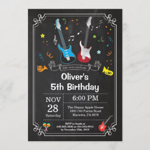 Rockstjärna Guitar Birthday bjudande Music Boy Inbjudningar