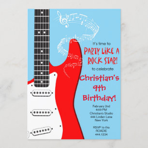 Rockstjärna Guitar Birthday-inbjudningar Inbjudningar
