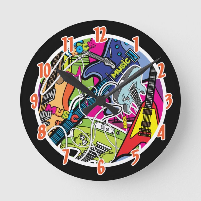 Rockstjärna Guitar Rocker Music Personlig Clock Rund Klocka (Framsida)
