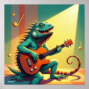 Rockstjärna Iguana som spelar ett instrument Poster