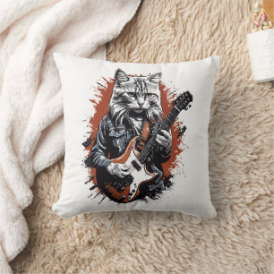 Rockstjärna Katt som sliter på Gitarr Kudde