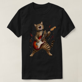 Rockstjärna Katt Spelar Elgitarr T Shirt