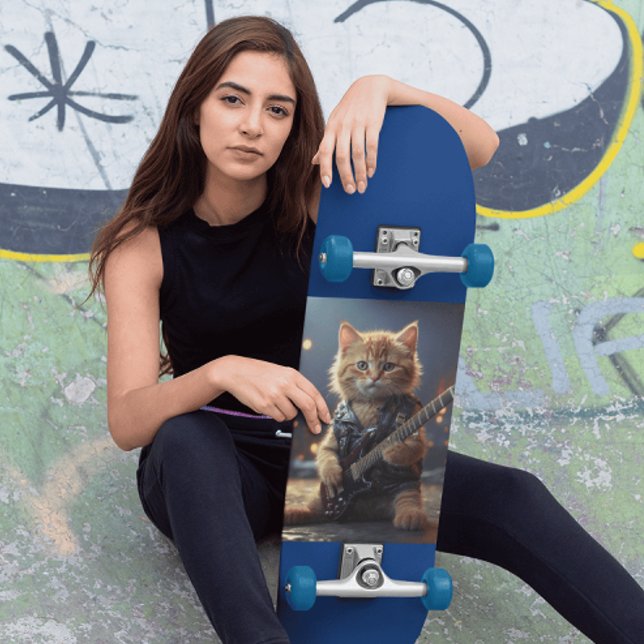 ROCKSTJÄRNA KATT SPIELAR GITARR SKATEBOARDSDÄCKA MINI SKATEBOARD BRÄDA 18,5 CM (Skapare uppladdad)