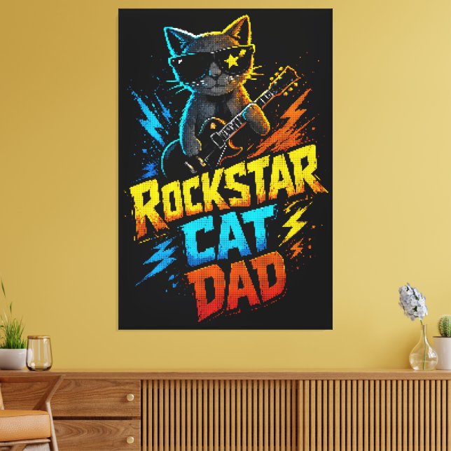 Rockstjärna Kattpappa Gitarrälskare Canvastryck (Insitu (Vardagsrum))