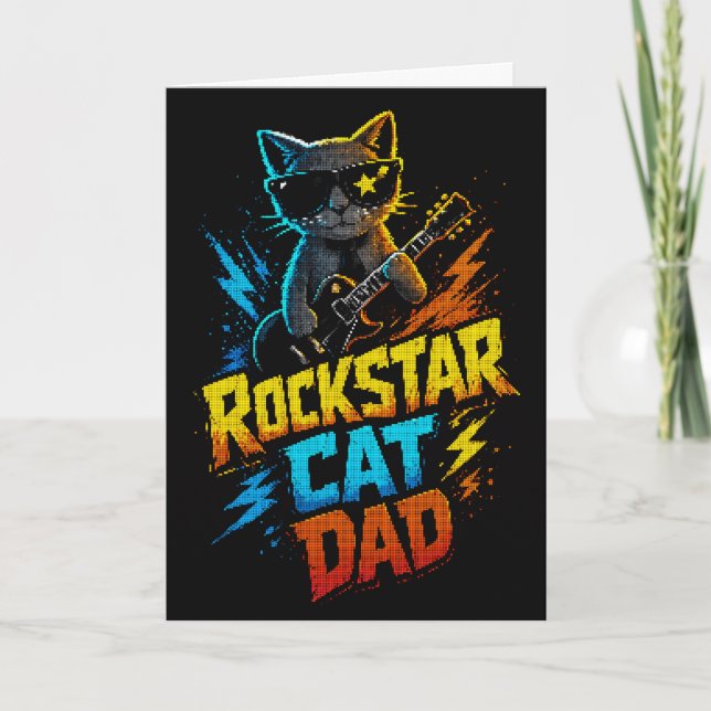 Rockstjärna Kattpappa Gitarrälskare Kort (Framsida)