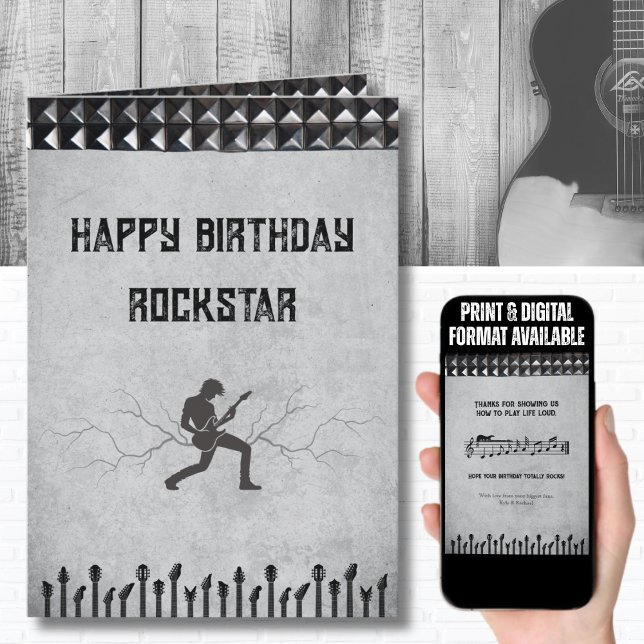 Rockstjärna Pärlad Gitarrtema Födelsedags Kort (The ultimate musician birthday card for a guitarist, band member, or anyone who lives life loud)