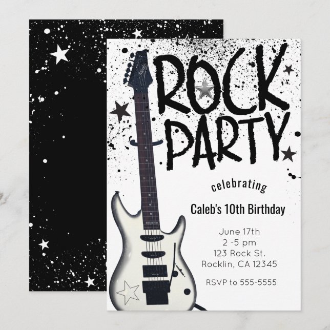 Rockstjärna Party Guitar Birthday-inbjudan Inbjudningar (Fram/baksida)