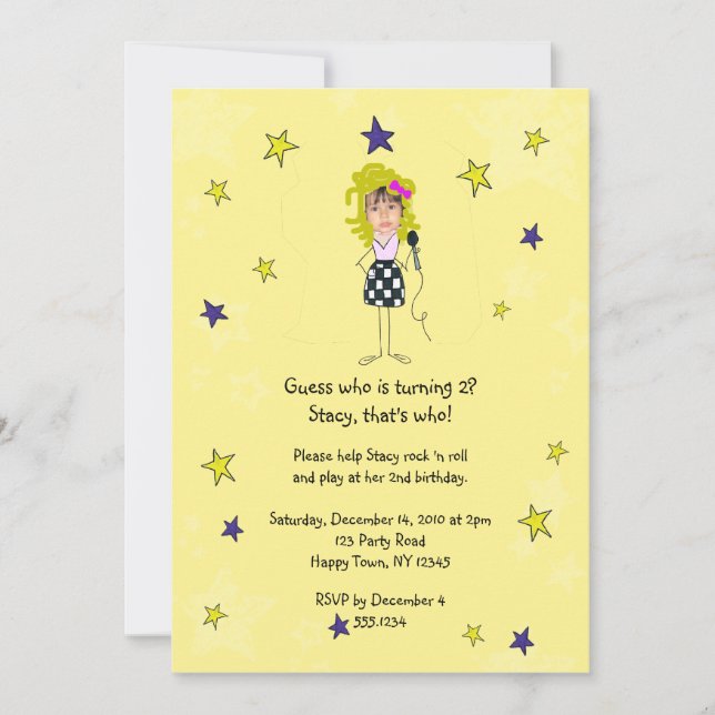 Rockstjärna Photo Impose Girl Inbjudningar (Framsida)