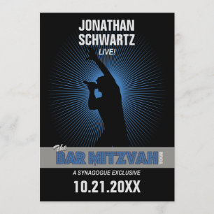 Rockstjärna Pub Mitzvah i Black Silver Blue Inbjudningar