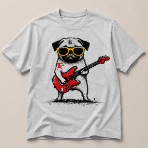 Rockstjärna Pug Hund Spelar Elgitarr T Shirt