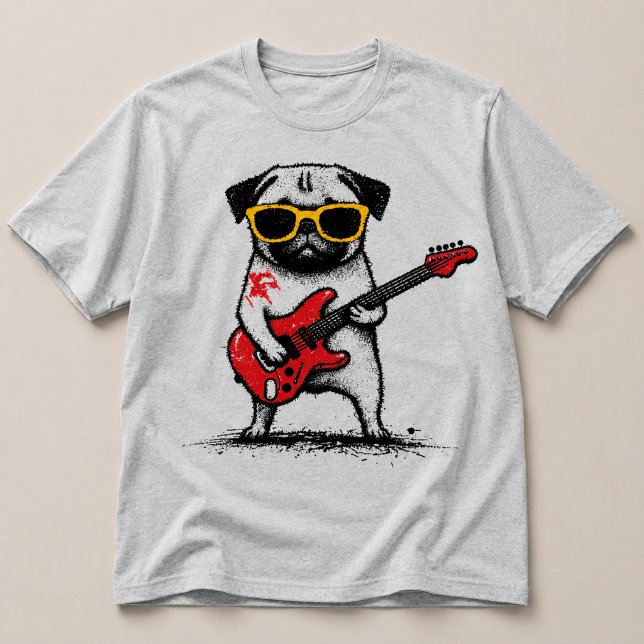 Rockstjärna Pug Hund Spelar Elgitarr T Shirt (Skapare uppladdad)