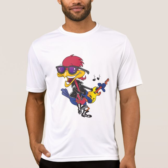 Rockstjärna Roadrunner Fågel som Spelar Gitarr T Shirt (Framsida)