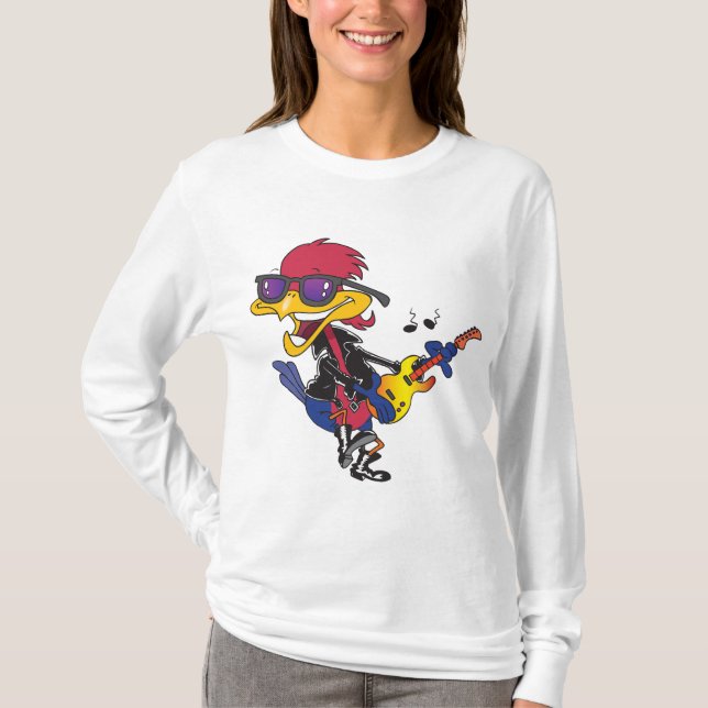 Rockstjärna Roadrunner Fågel som Spelar Gitarr T Shirt (Framsida)